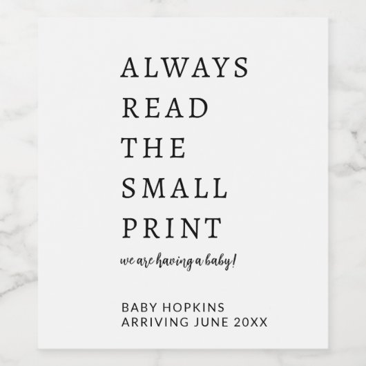 Gepersonaliseerde bewerkbare Baby Aankondiging Wijn Etiket (Enkel label)