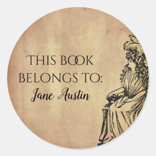 Gepersonaliseerde Bibliotheek Boekplaat  Perkament Ronde Sticker (Voorkant)