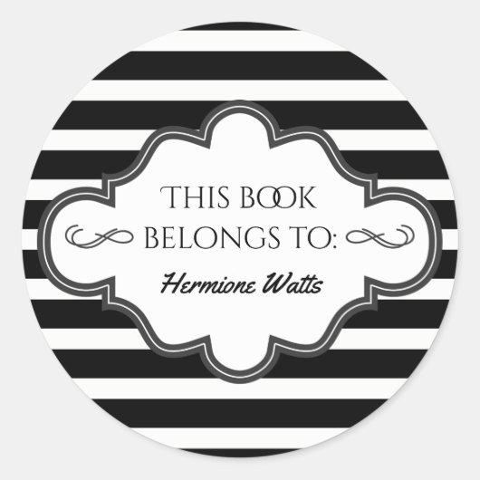 Gepersonaliseerde Bibliotheek Boekplaat Zwart Stre Ronde Sticker (Voorkant)