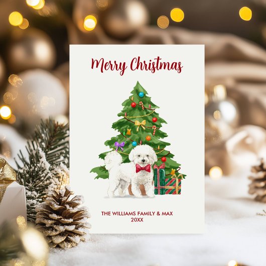 Gepersonaliseerde Bichon Frise Dog Kerstmis Feestdagenkaart