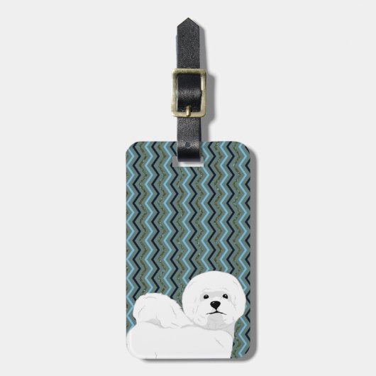 Gepersonaliseerde Bichon Frise - Sage Blue Navy Ch Bagagelabel (Voorkant verticaal)