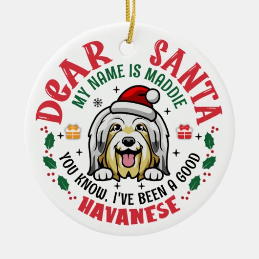 Gepersonaliseerde Bichon Havanese Hond Kerstboom Keramisch Ornament (Voorkant)