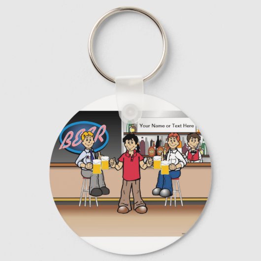 Gepersonaliseerde bierdrinker - Mannelijke Cartoon Sleutelhanger (Voorkant)
