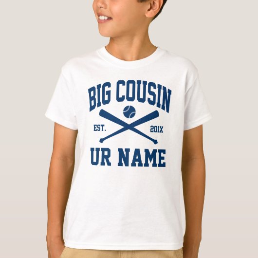 Gepersonaliseerde Big Cousin Baseball T-shirt (Voorkant)