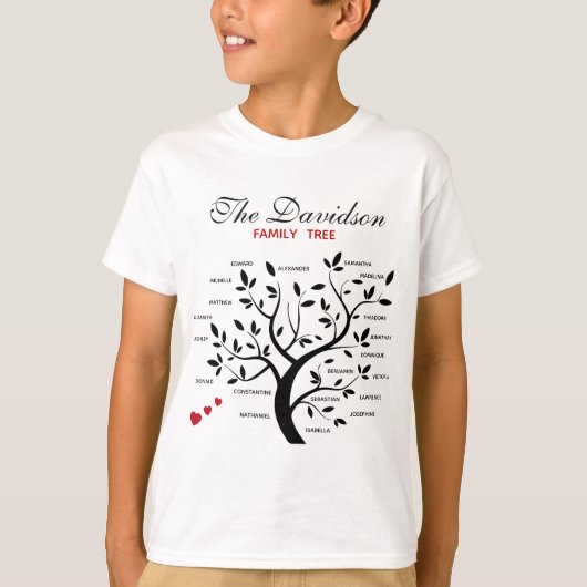 Gepersonaliseerde Big Family Tree (20 namen) T-shirt (Voorkant)