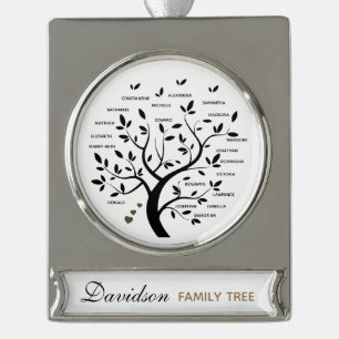 Gepersonaliseerde Big Family Tree (20 namen) Verzilverd Banner Ornament