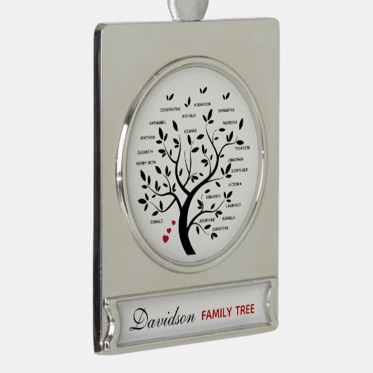 Gepersonaliseerde Big Family Tree (20 namen) Verzilverd Banner Ornament (Rechts)