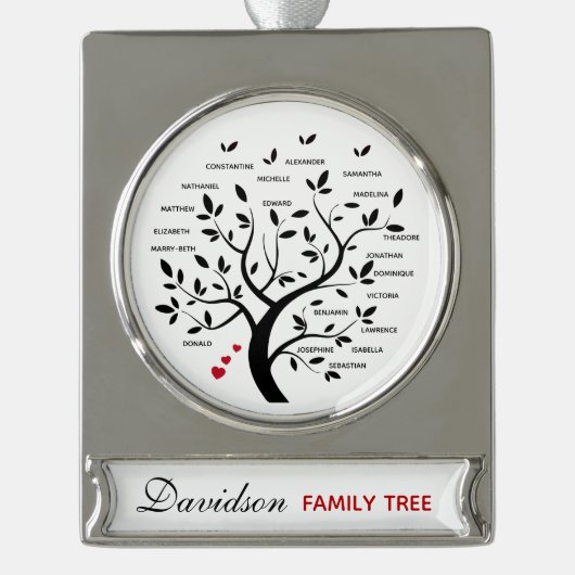 Gepersonaliseerde Big Family Tree (20 namen) Verzilverd Banner Ornament (Voorkant)