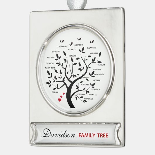 Gepersonaliseerde Big Family Tree (20 namen) Verzilverd Banner Ornament (Links)
