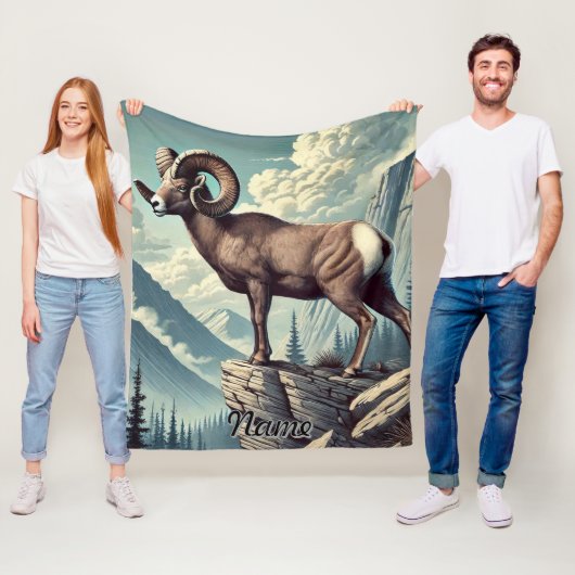 Gepersonaliseerde Bighorn Schaap op een Rocky Outc Fleece Deken (In situ)