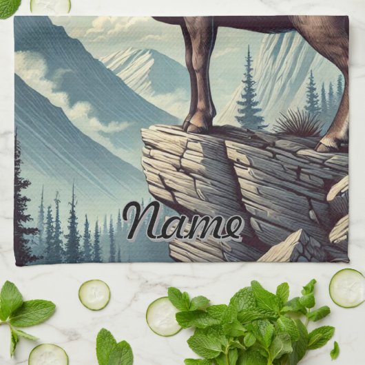 Gepersonaliseerde Bighorn Schaap op een Rocky Outc Theedoek (Gevouwen)