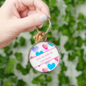 Gepersonaliseerde Bijbel Verse Harten Rond Roze Ro Sleutelhanger (Hand)