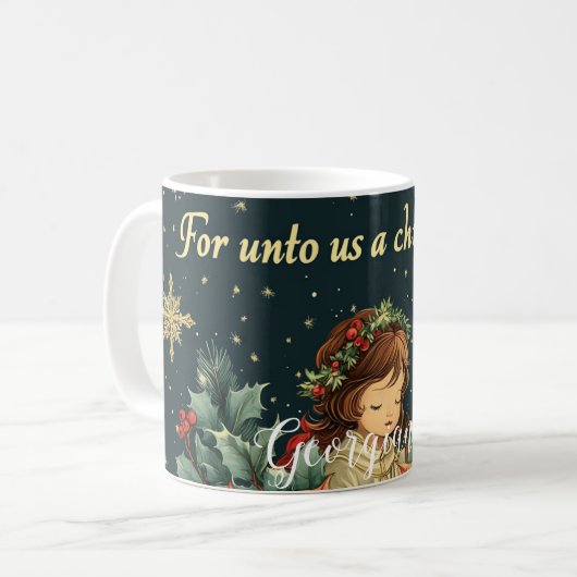 Gepersonaliseerde Bijbelse Geboorte Kind & Verse Koffiemok (Voorkant links)