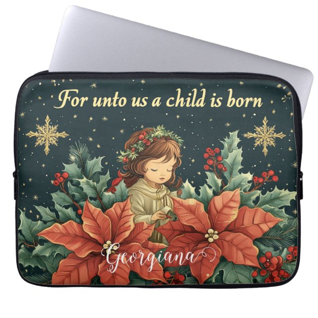 Gepersonaliseerde Bijbelse Geboorte Kind & Verse Laptop Sleeve (Voorkant)