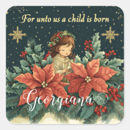 Gepersonaliseerde Bijbelse Geboorte Kind & Verse Vierkante Sticker