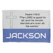 Gepersonaliseerde Bijbelvers Blauw Grijs Jongens K Kussensloop (Voorkant)