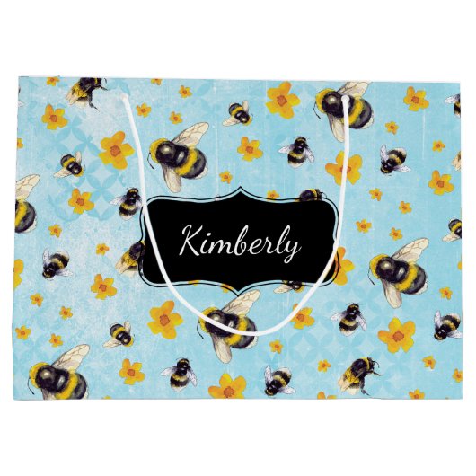Gepersonaliseerde bijen en bloemen groot cadeauzakje (Achterkant)