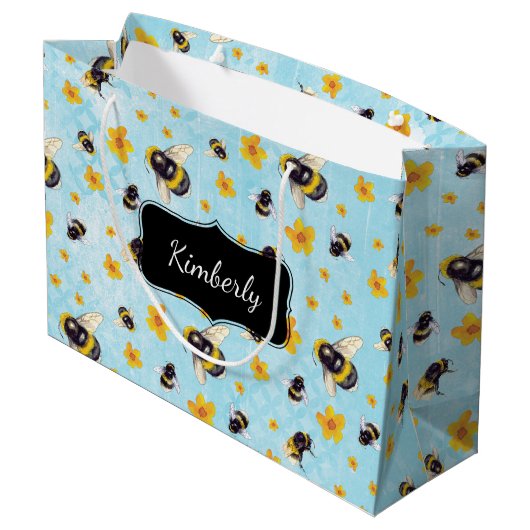 Gepersonaliseerde bijen en bloemen groot cadeauzakje (Achterkant Gekanteld)