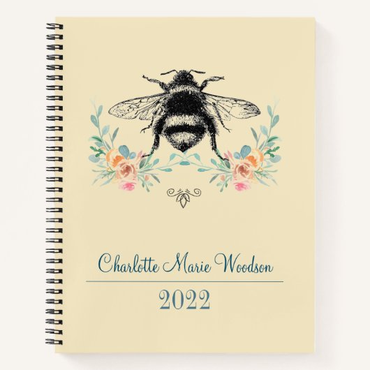 Gepersonaliseerde bijenblush roze groene Floral Notitieboek (Voorkant)