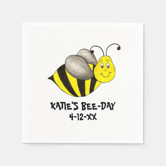Gepersonaliseerde bijendag: Bumblebee Birthday Servetten (Voorkant)