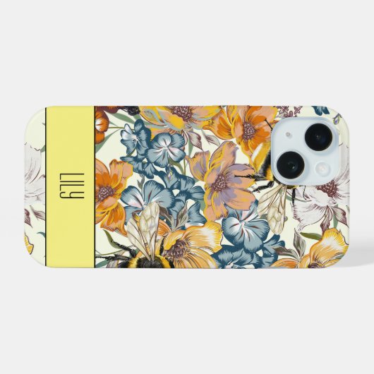 Gepersonaliseerde bijenharmonie iPhone 15 case (Achterkant horizontaal)