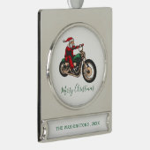 Gepersonaliseerde Biker in Santa Kostuum Kerstmis Verzilverd Banner Ornament (Rechts)