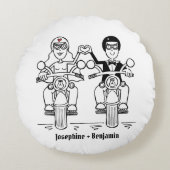 Gepersonaliseerde Biker Wedding Gift Throw Cushion Rond Kussen (Voorkant)