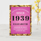Gepersonaliseerde Birthda 1939 Girly Pink Gold Gli Kaart (Gele Bloem)