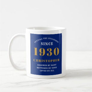 Gepersonaliseerde Birthday 1930 Elegant Blue Gold Koffiemok