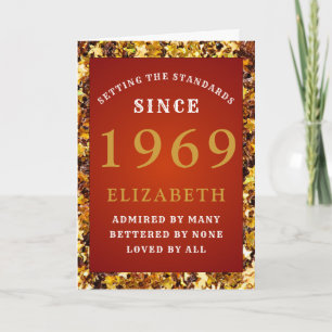 Gepersonaliseerde Birthday 1969 Naam Red Gold Glit Kaart