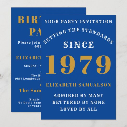 Gepersonaliseerde Birthday 1979 Easy Edit Blue Kaart (Voorkant / Achterkant)