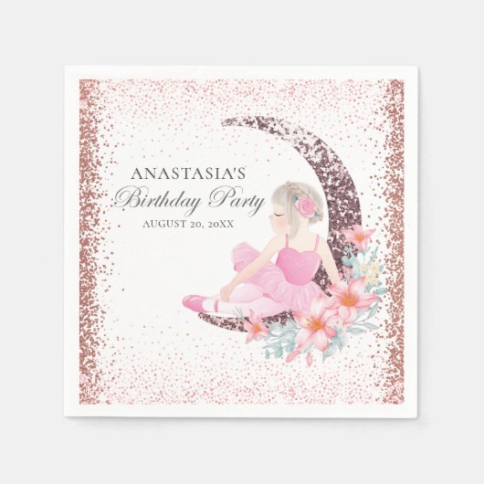 Gepersonaliseerde Birthday Ballerina Moon Glitter Servet (Voorkant)