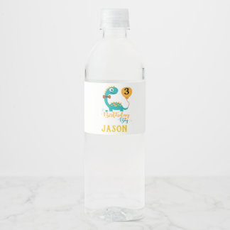 Gepersonaliseerde Birthday Boy Dinosaur Waterfles Etiket