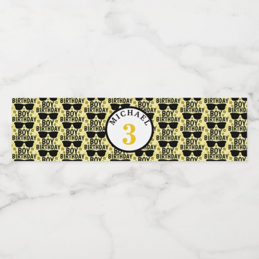 Gepersonaliseerde Birthday Boy Hollywood Style Waterfles Etiket (Enkel label)