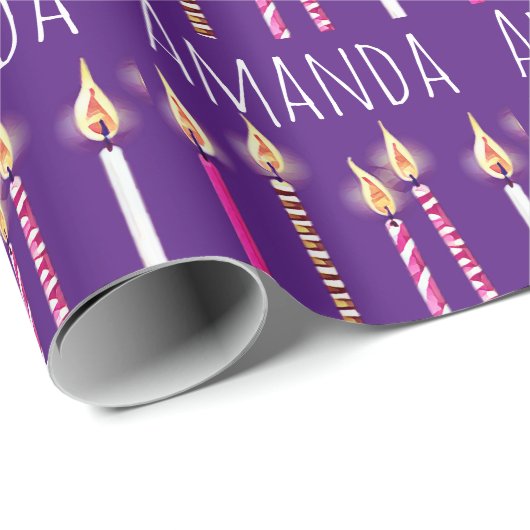 Gepersonaliseerde Birthday Candles Paars Cadeaupapier (Rol Hoek)