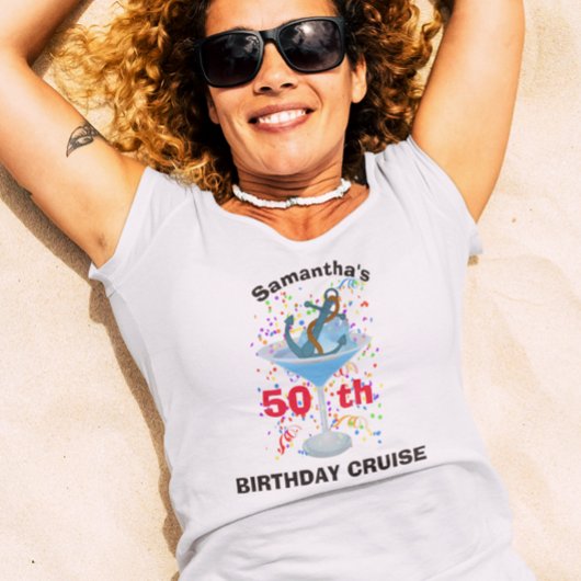 Gepersonaliseerde Birthday Cruise Cocktail Anchor T-shirt