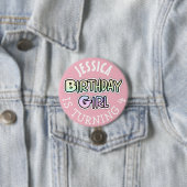 Gepersonaliseerde Birthday girl roze Button (In situ)