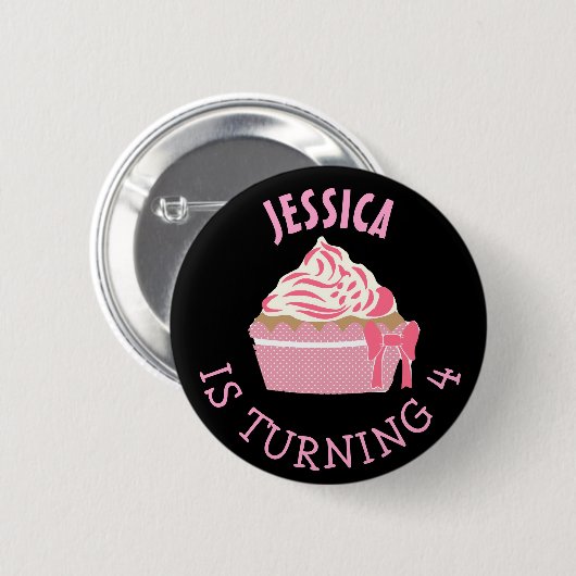 Gepersonaliseerde Birthday girl Roze Cupcake Butto Ronde Button 5,7 Cm (Voorkant /achterkant)