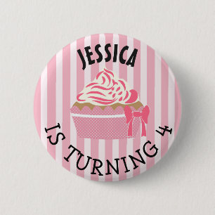 Gepersonaliseerde Birthday girl Roze Cupcake Butto Ronde Button 5,7 Cm