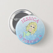 Gepersonaliseerde Birthday girl Roze Mermaid Butto Ronde Button 5,7 Cm (Voorkant /achterkant)