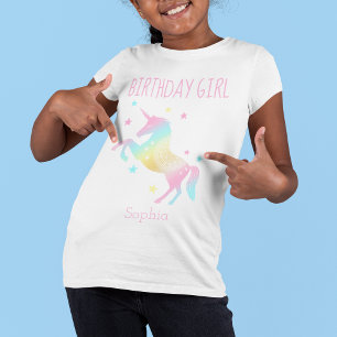 Gepersonaliseerde Birthday Girl Unicorn Rainbow ki T-shirt