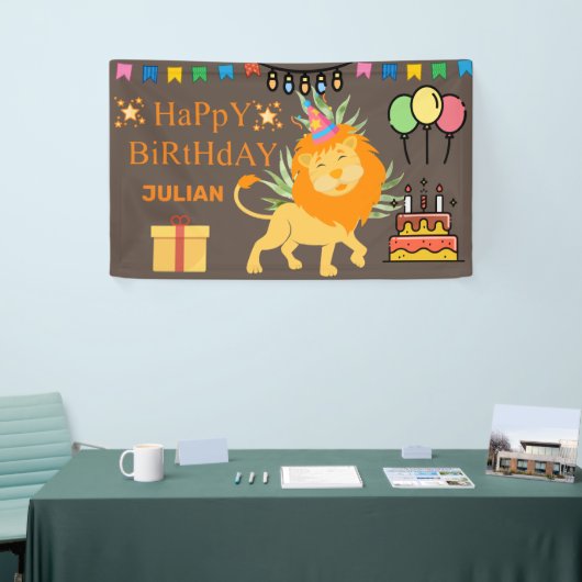 GEPERSONALISEERDE BIRTHDAY NAME Cute LION THEMELFO Spandoek (Beurs)