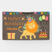 GEPERSONALISEERDE BIRTHDAY NAME Cute LION THEMELFO Spandoek (Horizontaal)