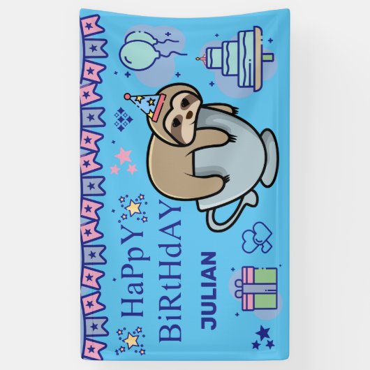 GEPERSONALISEERDE BIRTHDAY NAME CutE SLOTH Spandoek (Verticaal)