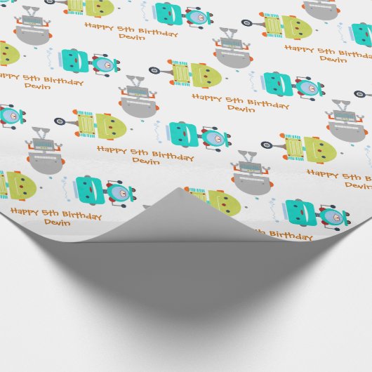 Gepersonaliseerde Birthday Robot Cadeaupapier (Hoek)
