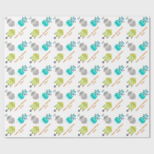 Gepersonaliseerde Birthday Robot Cadeaupapier (Vlak)