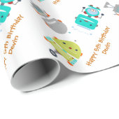 Gepersonaliseerde Birthday Robot Cadeaupapier (Rol Hoek)