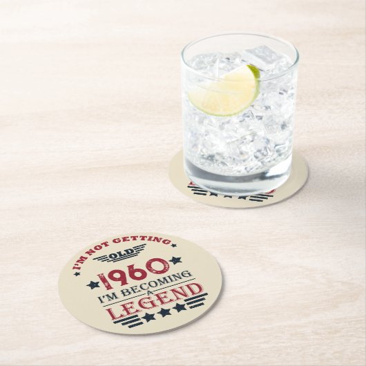 Gepersonaliseerde birthday rood blauw ronde kartonnen onderzetter (Insitu)