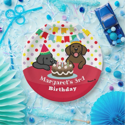 Gepersonaliseerde Black and Chocolate Labs Verjaar Papieren Bordje (Feest)