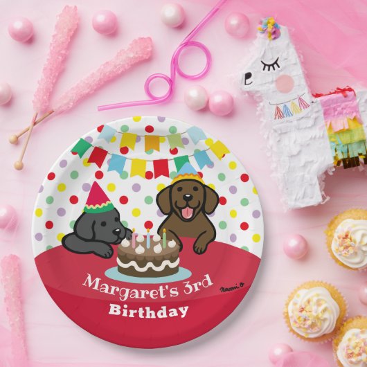 Gepersonaliseerde Black and Chocolate Labs Verjaar Papieren Bordje (Feest)